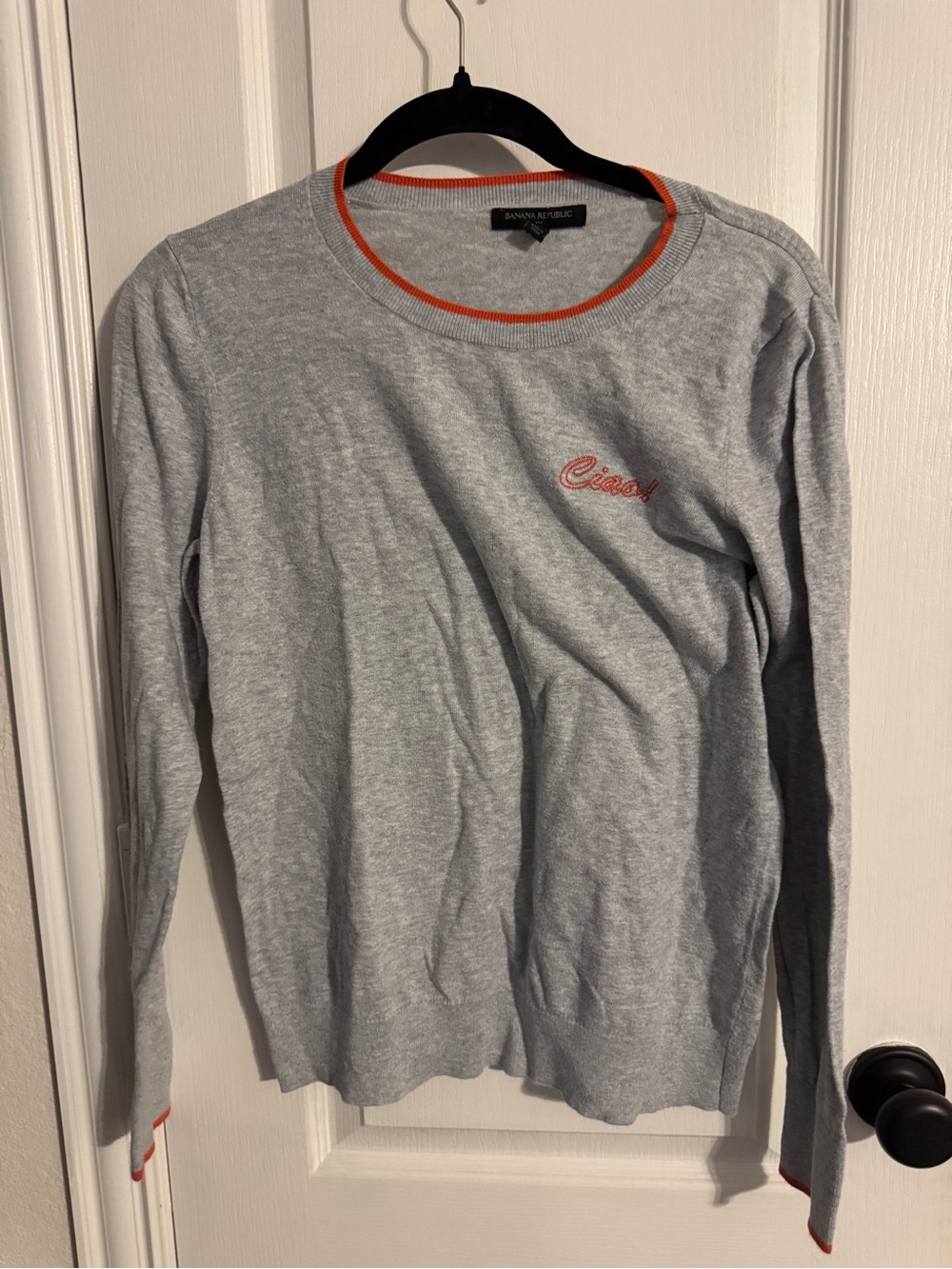 Banana Republic Gray Crewneck Sweater with Orange Trim